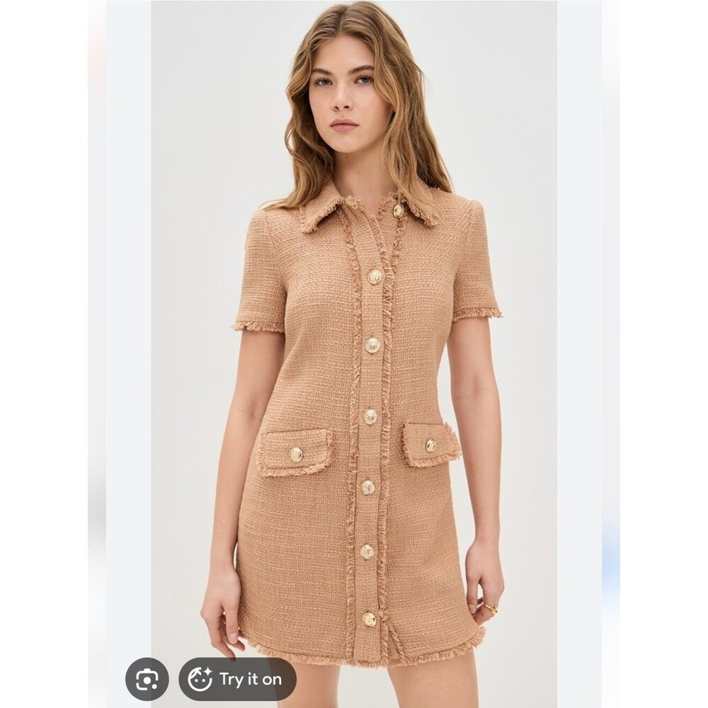Cinq A Sept Pammy Caramel Brown Tweed Shirt Dress Size 2
